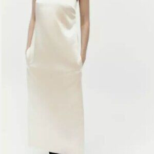 Zara Satin Effect Vanilla Cream Dress Size M NWT